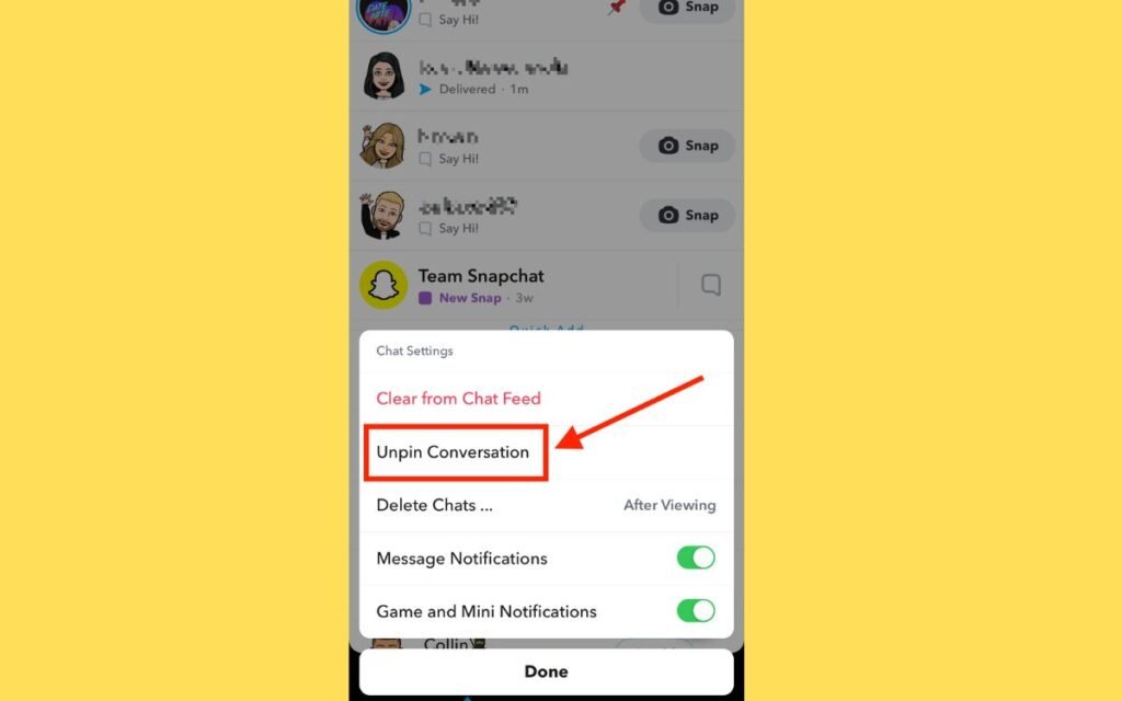 How to unpin someone on snapchat